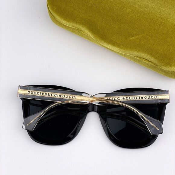 NEW Gucci Sunglasses GG0564SN 001 Cat Eye Crystal Gold Black Grey - Picture 12 of 13